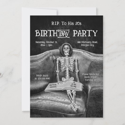 スケルトンおもしろいヴィンテージゴシックRIP To His 20s 案内状 (正面)