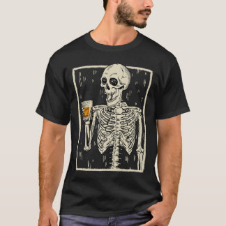 スケルトンおもしろい飲みバーボンウイスキーハロウィーン Tシャツ