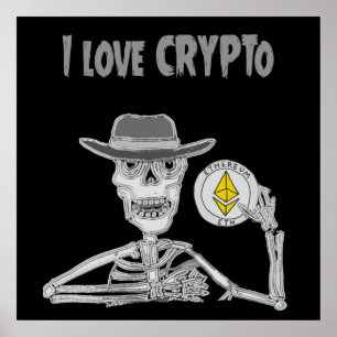 スケルトンおもしろいIはCrypto Ether Cryptocurrencyを愛している ポスター