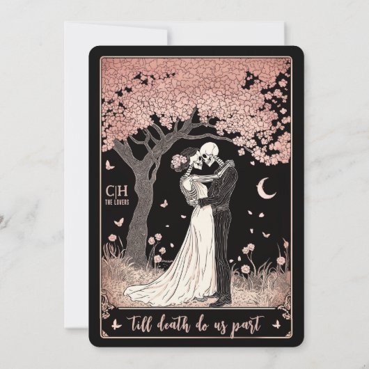 スケルトンおよび桜タロット結婚式招待状 招待状 (裏面)