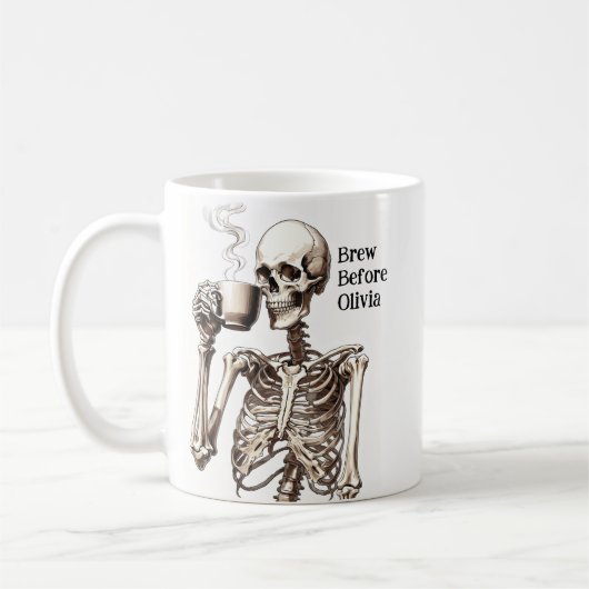 スケルトンがコーヒーカップを持つハロウィン コーヒーマグカップ (左)