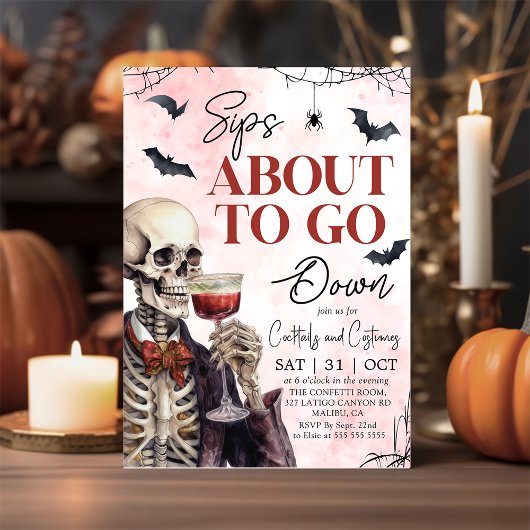 スケルトンがハロウィンでお酒を飲む大人たち 招待状