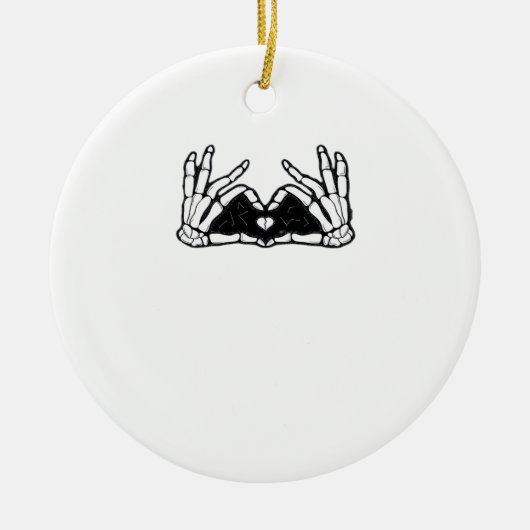 スケルトンがハートの手を取る セラミックオーナメント (正面)