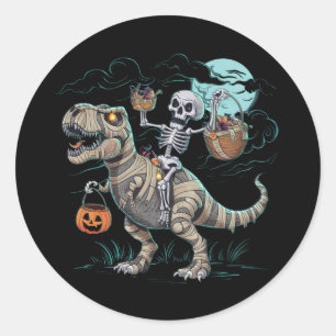 スケルトンが騎乗する恐竜 ティラノサウルス ハロウィン パンプキン ラウンドシール