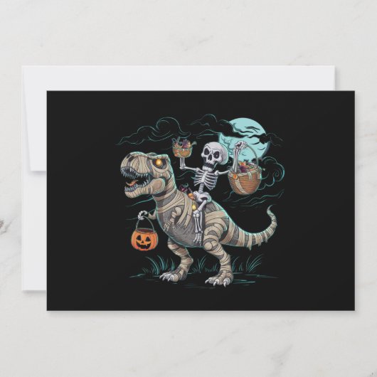 スケルトンが騎乗する恐竜 ティラノサウルス ハロウィン パンプキン 招待状 (正面)
