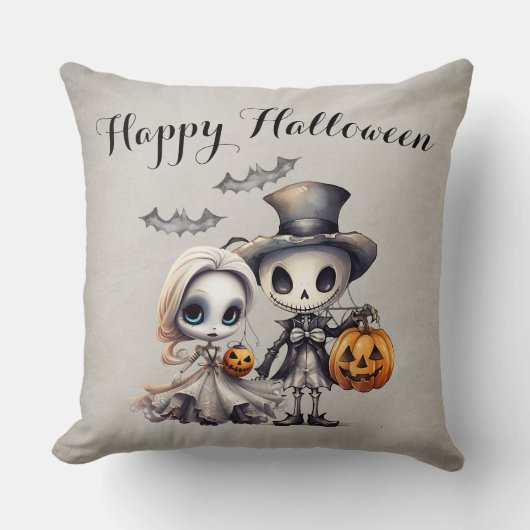 スケルトンとおばけのハロウィン クッション (正面)
