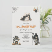 スケルトンとカボチャのハロウィンパーティー  招待状 (スタンド正面)