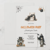 スケルトンとカボチャのハロウィンパーティー  招待状 (正面/裏面)