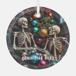 スケルトンとカラフルオーナメントクリスマス ガラスオーナメント