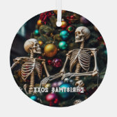 スケルトンとカラフルオーナメントクリスマス ガラスオーナメント (裏面)
