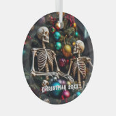 スケルトンとカラフルオーナメントクリスマス ガラスオーナメント (正面右)
