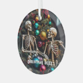 スケルトンとカラフルオーナメントクリスマス ガラスオーナメント (正面左)