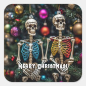 スケルトンとカラフルオーナメントクリスマス スクエアシール (正面)
