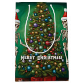 スケルトンとカラフルオーナメントクリスマス ミディアムペーパーバッグ (正面)