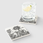 スケルトンとバラ ストーンコースター (横)