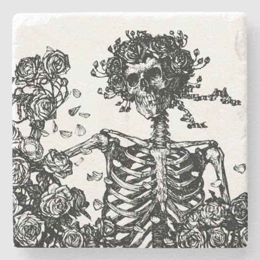 スケルトンとバラ ストーンコースター (正面)