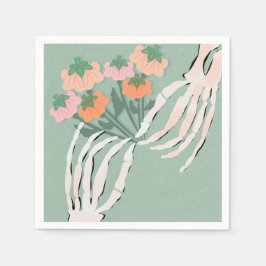 スケルトンとパンプキンブーケハロウィーンブライダル スタンダードカクテルナプキン