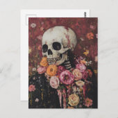 スケルトンとピンクの花はがき ポストカード (正面/裏面)