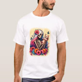 スケルトンと可愛い子猫 Tシャツ (正面)