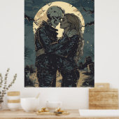 スケルトンと女性のロマンチックなゴシック風刺画 ポスター (キッチン)