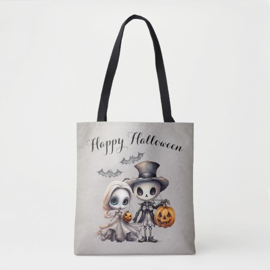 スケルトンと幽霊のハロウィン トートバッグ (正面)