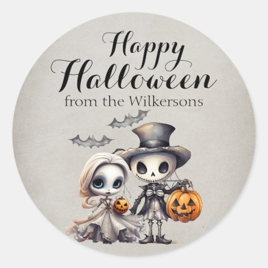 スケルトンと幽霊のハロウィン ラウンドシール (正面)