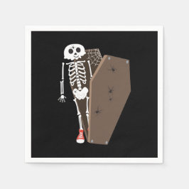 スケルトンと棺ハロウィーンデザイン スタンダードカクテルナプキン