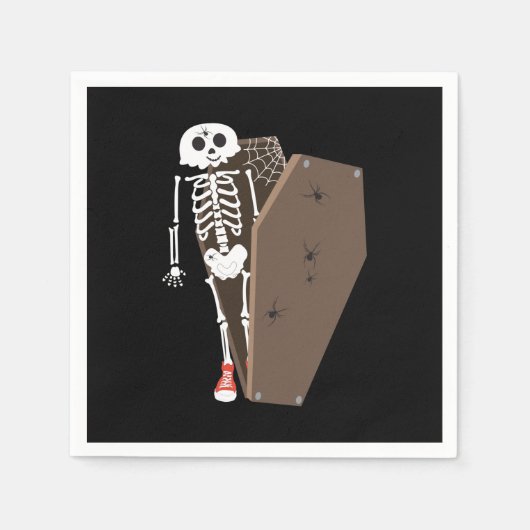 スケルトンと棺ハロウィーンデザイン スタンダードカクテルナプキン (正面)