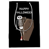 スケルトンと棺ハロウィーンデザイン ミディアムペーパーバッグ (正面)