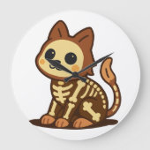 スケルトンな猫のイラスト ラージ壁時計 (正面)