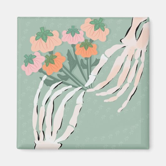 スケルトンのかぼちゃの花束 ハロウィン ブライダルシャワー マグネット (正面)