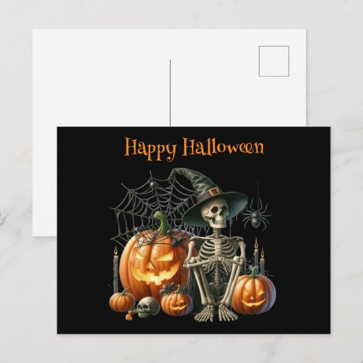 スケルトンのかぼちゃ ハロウィン ポストカード (正面/裏面)