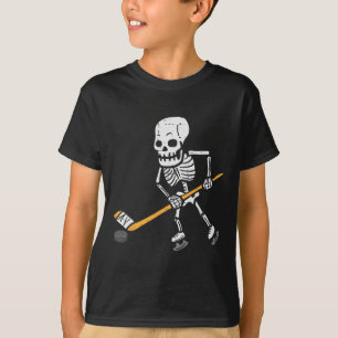 スケルトンのアイスホッケーハロウィーンのコスチューム男少年 Tシャツ