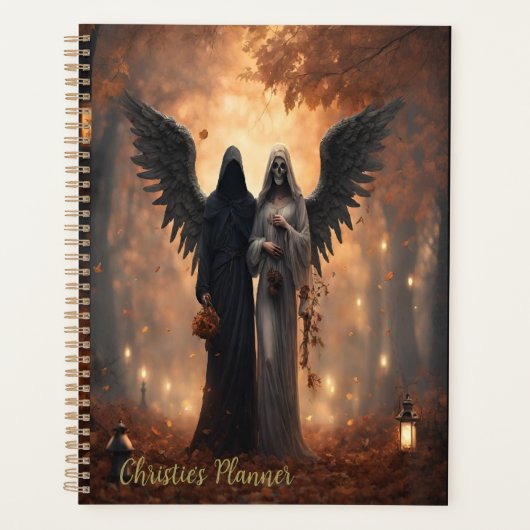 スケルトンのカップルのパーソナライズ プランナー手帳 (正面)