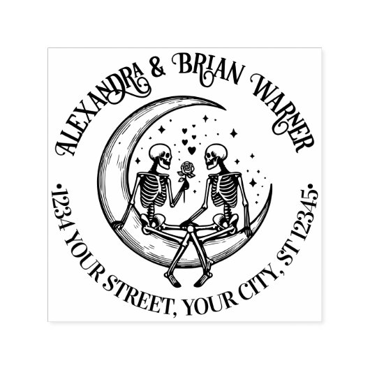スケルトンのカップルの三日月の名前Retアドレス セルフインキングスタンプ (デザイン)