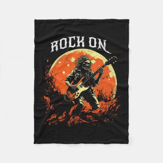 スケルトンのギタ遊ー・ロック・ホールのロックオン フリースブランケット (正面)