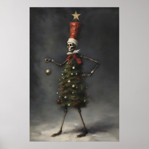 スケルトンのクリスマスツリーアートプリント、冬 ポスター