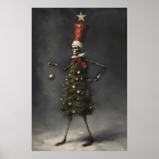スケルトンのクリスマスツリーアートプリント、冬 ポスター