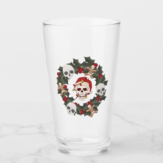 スケルトンのクリスマスリースが載った タンブラーグラス (正面)