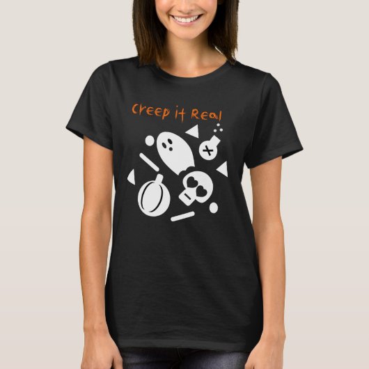 スケルトンのコンフェティ Spooky Skeleton Confetti Creep It Rea Tシャツ (正面)