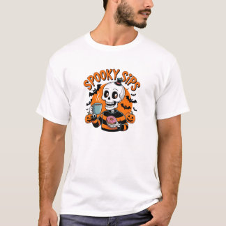 スケルトンのコーヒー愛好家、スプーキーシーズン Tシャツ