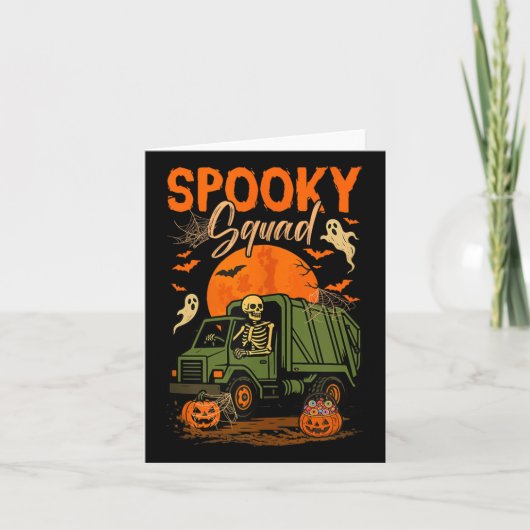 スケルトンのゴミ収集車の運転手 スクワッド ハロウィン カード (正面)
