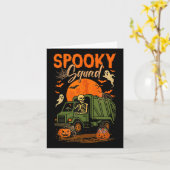 スケルトンのゴミ収集車の運転手 スクワッド ハロウィン カード (黄色い花)