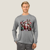 スケルトンのサンタのクリスマスグループフォト – 祝祭的な3Dデザイン トライブレンドＴシャツ (正面全体)