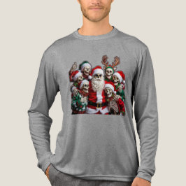 スケルトンのサンタのクリスマスグループフォト – 祝祭的な3Dデザイン トライブレンドTシャツ