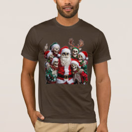 スケルトンのサンタのクリスマスグループフォト – 祝祭的な3Dデザイン Tシャツ