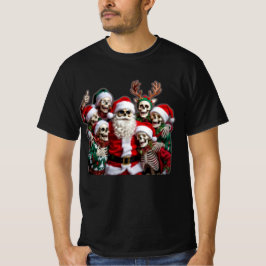 スケルトンのサンタのクリスマスグループフォト – 祝祭的な3Dデザイン Tシャツ
