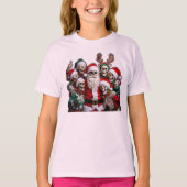 スケルトンのサンタのクリスマスグループフォト – 祭りの3Dデザイン Tシャツ (正面)