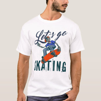 スケルトンのスケートボードTシャツ | ストリートアート Tシャツ