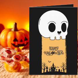 スケルトンのドクロ 墓場 黒いゴシックハロウィン カード